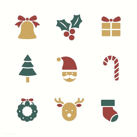 Christmas holiday symbols vector set | free image by rawpixel.com App Icon Christmas, Christmas Present Vector, Icon Christmas, Christmas Decoration Items, Christmas Main, Holiday Symbols, White Christmas Wreath, Christmas Apps, Hand Drawn Cards