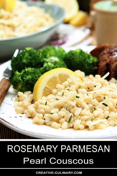 Rosemary Dishes, Parmesan Couscous, Pearl Couscous Recipes, Pearl Couscous, Couscous Recipes, Creamy Parmesan, Creamy Garlic, Favorite Side Dish, Garlic Parmesan