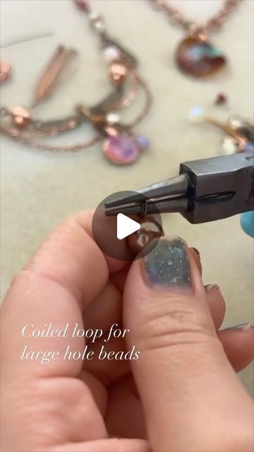 Vintaj Jewelry Manufacturing on Instagram: "Make a coiled loop to secure large hole beads. #jewelrytips #jewlerymaking #beginnerjewelry #vintajco" Large Hole Bead Jewelry, Vintaj Jewelry, Jewelry Manufacturing, Making Videos, Large Hole Beads, Bead Designs, How To Make Beads, Beaded Jewelry, Beaded Necklace