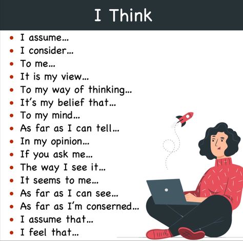 Phrases that you can use instead of I think Learning Everyday, Essay Tips, To Learn English, Idioms And Phrases, Essay Writing Skills, Interesting English Words, Good Vocabulary Words, Words Of Hope, Good Vocabulary