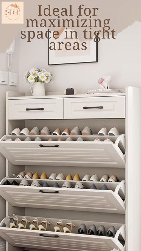 Tall Narrow Shoe Storage, Enclosed Shoe Storage Ideas, Dresser Shoe Storage, Hallway Storage Ideas Narrow, Shoe Storage Entryway Small, Narrow Hallway Storage, Entry Shoe Storage, Hallway Apartment, Hidden Shoe Cabinet