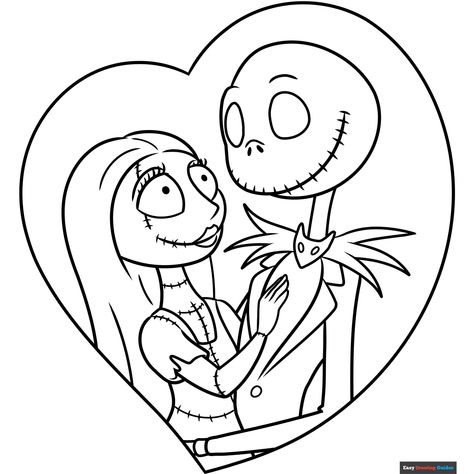 Free Jack and Sally from Nightmare before Christmas Coloring Page for Kids Nightmare Before Christmas Coloring Book, Jack Skellington Free Printable, Jack And Sally Coloring Pages Free Printable, Jack And Sally Coloring Pages, Simple Jack And Sally Tattoo, Disney Couples Coloring Pages, Sally Nightmare Before Christmas Drawing Easy, Jack Skellington Coloring Pages, Nightmare Before Christmas Coloring Page Free Printable