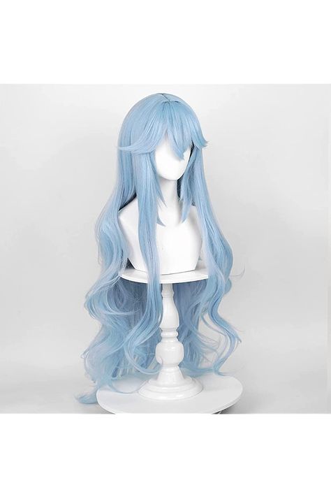 Cute Blue Hair Ideas, Ice Blue Wig, Long Light Blue Hair, Rei Ayanami Long Hair, Blue Hair Cosplay, Blue Hair Wig, Ice Mermaid, Light Blue Wig, Ice Accessories