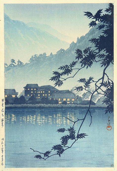 Kawase Hasui, Japanese Art Prints, Japanese Artwork, Art Asiatique, Japon Illustration, Blue Poster, Art Japonais, Foto Vintage, Japanese Woodblock Printing