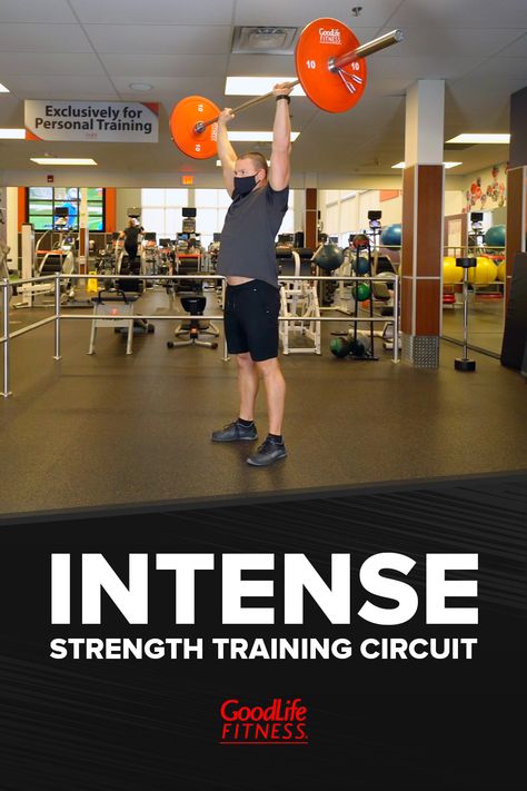 Build muscle and burn calories with an intense strength training circuit. 💪🔥 Strength Circuit Workouts, Strength Circuit, Circuit Workouts, Strength Training Routine, Barbell Weights, Overhead Press, Dumbbell Set, Circuit Workout, Circuit Training