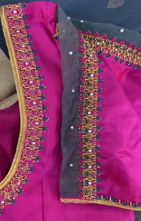 Net Design Aari Work Blouse, Zardosi Blouse, Maggam Designs, Lace Blouse Design, Blouse Works, Aari Design, Bridal Blouses, Maggam Work Designs, Aari Designs