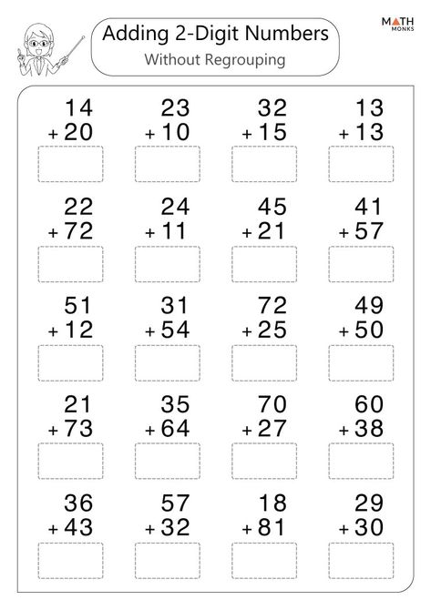 Addition Without Regrouping Worksheet, Basic Addition Worksheets, Addition With Regrouping Worksheets, Addition Without Regrouping, Worksheet For Class 2, Maths Worksheet, Double Digit Addition, Math Addition Worksheets, Math Charts