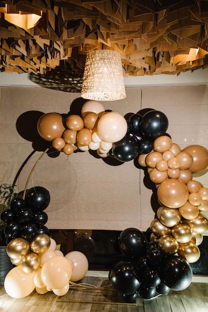 Arch decorated with brown gold and black... | Premium Photo #Freepik #photo #balloon-arch #balloon-decoration #party-decoration #party-backdrop Gold And Black Balloons, Prom Venues, Prom Balloons, 30th Birthday Party Themes, Hip Hop Birthday Party, Birthday Concept, 50th Birthday Party Ideas For Men, Photo Arch, Black Party Decorations