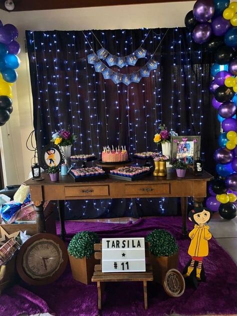 Coraline Theme Quince, Caroline Birthday Party Ideas, Coraline Themed Sweet 16, Coraline Bday Party Ideas, Coralline Birthday Theme, Coraline Birthday Party Decoration, Coraline Sweet 16, Coraline Decorations Party Ideas, Coralline Birthday Party