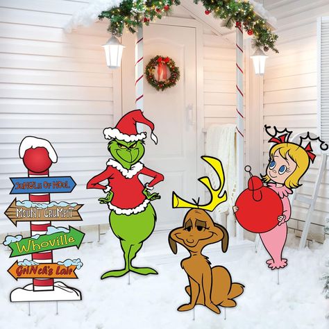 Grinchmas Decor, Grinch Yard Decorations, Yard Decor Christmas, Christmas Yard Signs, Whoville Christmas Decorations, Grinch Whoville, Decoration For Christmas Tree, Christmas Parade Floats, Yard Pathway