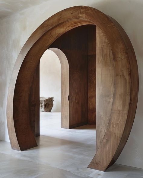 Doorways Interior, Wabi Sabi Japandi, Organic Interiors, Modern Boho Home Decor, Minecraft Interior Design, Mediterranean Interior, Material Ideas, Wood Cladding, Curved Wood