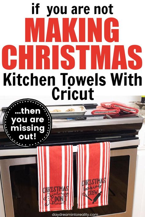 Christmas Towels Cricut, Christmas Kitchen Towels Svg, Dish Towel Cricut Ideas, Christmas Kitchen Towel Gift Ideas, Christmas Dish Towels Diy Gift Ideas, Dishtowel Gift Ideas, Christmas Tea Towels Diy, Cricut Kitchen Towels, Diy Christmas Kitchen Towels