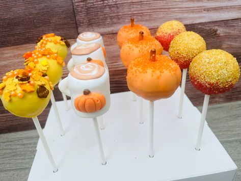 This listing includes 1 Dozen Fall Pumpkin Themed Cake Pops. CAKE POP INFO - Our Cake Pops are made fresh to order and stay good at room temperature for 7 days. Although none of our pops contain peanuts, they are prepared in a kitchen that contains peanut products. Please let me know if there are any allergies in the notes section when purchasing. LOCAL DELIVERY - We offer delivery and pick-up options to all of Dallas/Fort Worth. SHIPPING - We ship all orders via FedEx unless requested otherwise Pumpkin Themed Cake, A Little Pumpkin Baby Shower Theme, Fall Pumpkin Cake, Cake Pop Gift, Fall Themed Cake, Softball Cupcakes, Thanksgiving Desert, Pumpkin Wedding Cakes, Fall Cake Pops