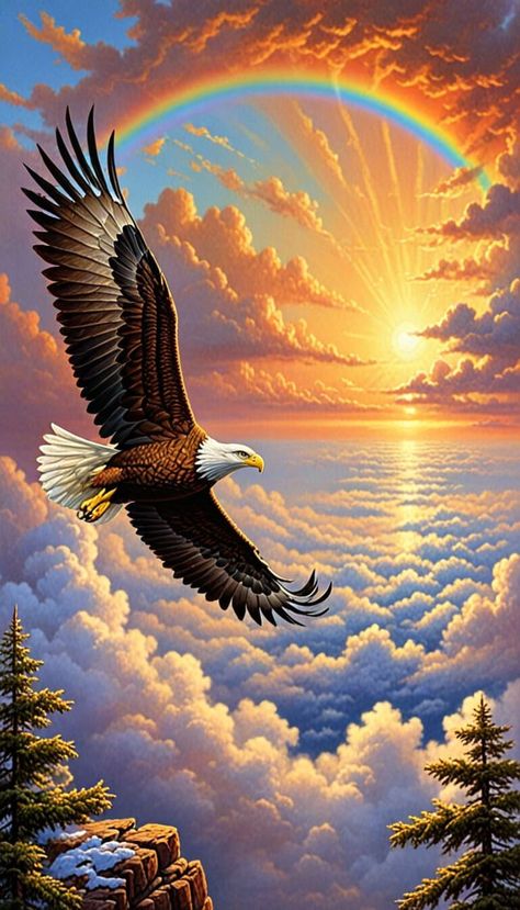 Painting of A magic majestic eagle flying above the clouds - AI creation Birds Flying Photography, American Indian Artwork, Eagle Artwork, Eagle Flying, Wild Animal Wallpaper, Eagle Images, Seni Pop, Eagle Painting, Android Wallpaper Art