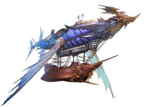 Grandcypher Art - Granblue Fantasy: Relink Art Gallery Fantasy Airship Magic, Flying Ships Fantasy Concept Art, Flying Boat Fantasy Art, Magic Ship Fantasy Art, Fantasy Ship Concept Art, Fantasy Airship Concept Art, Spelljammer Ships Concept Art, Dragon Airship, Solarpunk Spaceship