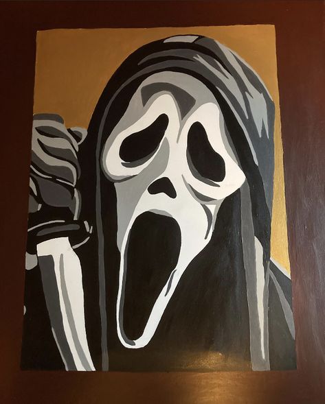 Canvas Drawings Halloween, Ghostface Acrylic Painting, Grim Reaper Painting Acrylic, Halloween Paintings On Canvas Aesthetic, Painting Ideas On Canvas Edgy, Michael Myers Painting Canvases, Scream Face Painting, Horror Movie Painting Ideas, Horror Characters Painting