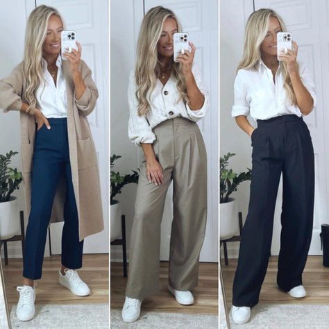 Work Outfits With Sneakers, Outfits With Sneakers, Spring Business Casual Outfits, Business Casual Outfits Winter, Sneakers Outfit Work, Smart Casual Women Outfits, Women Professional Attire, Casual Work Outfits Women, Essential Shirt