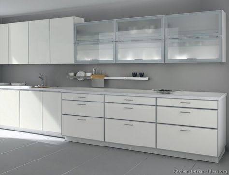 Modern White Kitchen Cabinets  #57 (Alno.com, Kitchen-Design-Ideas.org) Kitchen Glass Cabinets, Modern White Kitchen Cabinets, Aluminum Kitchen Cabinets, Glass Kitchen Cabinet Doors, Glass Kitchen Cabinets, Contemporary Kitchen Cabinets, Glass Cabinets, Aluminium Kitchen, Kitchen Wall Cabinets