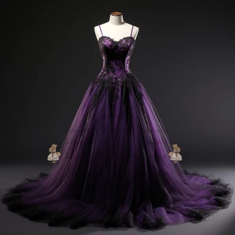 Dark Purple Fairy Dress, Dark Purple Sweet 16 Dresses, Prom Dress Dark Purple, Dark Purple Princess Dress, Dark Purple Dress Aesthetic, Peom Dresses, Dark Purple Gown Elegant, Purple Gothic Prom Dress, Dark Purple Prom Dress Long