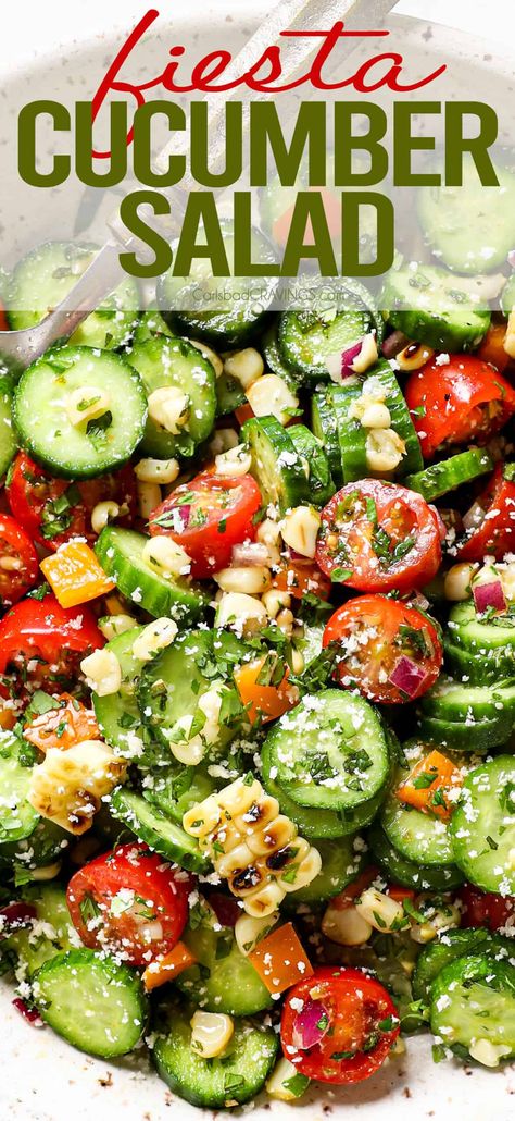 Easy Mexican Cucumber Salad Recipe - Carlsbad Cravings Essen, Salad Ideas Without Lettuce, Spanish Cucumber Salad, Cucumber Lime Salad, Cucumber Salad Everything But The Bagel, Cilantro Cucumber Salad, Summer Mexican Food, Mexican Side Dishes Easy Healthy, Cucamelon Salad