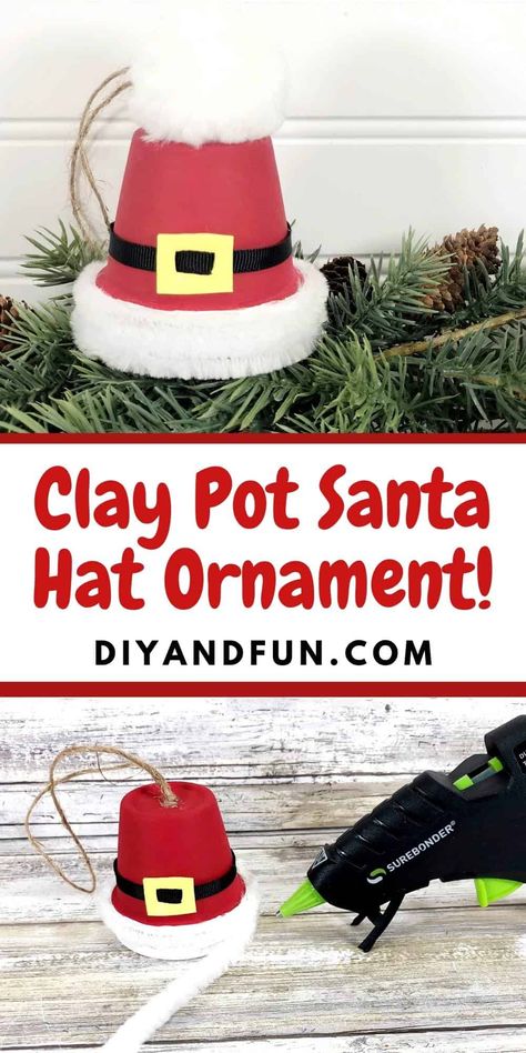 Santa Terra Cotta Pot Crafts, Clay Pot Bells, Terra Cotta Ornaments Diy Christmas, Mini Flower Pot Ornaments, Terracotta Christmas Crafts, Christmas Crafts With Clay Pots, Christmas Bell Ornaments Diy, Clay Pot Gnome Ornament, Mini Clay Pot Christmas Ornaments