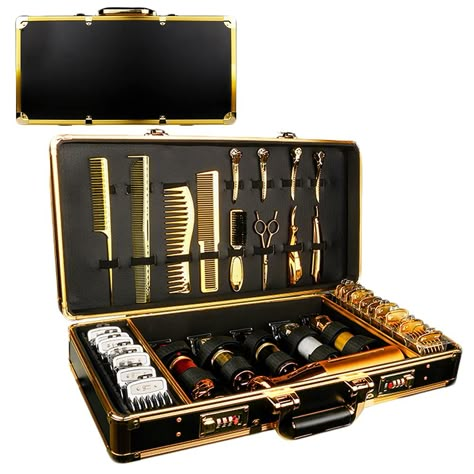 Best Barbering Tools, Gold Barbershop, Barber Shop Interior, Barber Equipment, Barber Accessories, Barber Clippers, Portable Display, Barber Shop Decor, Tools Storage