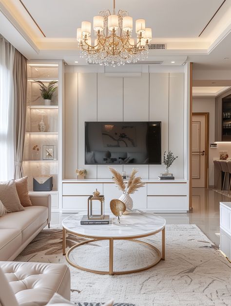 Gold Accent Interior Design, Neutral And Gold Apartment, Interior Design With Gold Accents, Bedroom Inspirations Classy, Gold White Living Room, White And Beige Living Room, Dress Room Ideas, Bedroom Design Girl, Cream And Gold Living Room