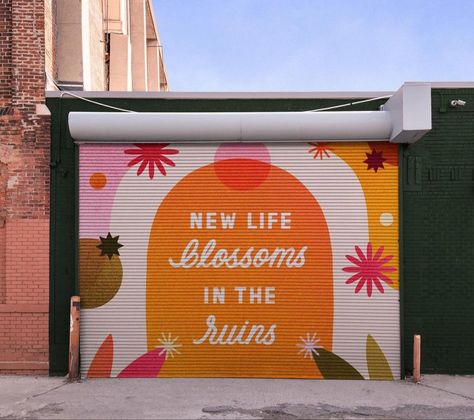 Murals With Quotes, Building Murals Inspiration, School Outside Wall Painting, Murals With Words, Typographic Mural, Word Mural, Sidewalk Mural, Welcome Mural, Elementary School Murals