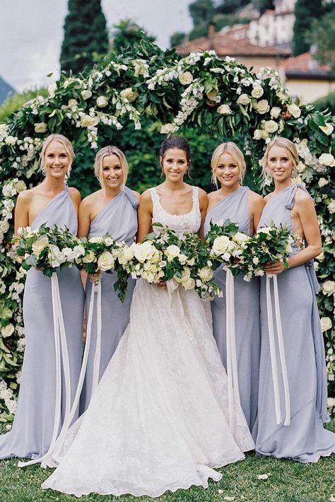 Pale Blue Bridesmaid Dresses, Periwinkle Wedding, Greenery Wedding Bouquet, Custom Bridesmaid Dress, Elegant Couple, Summer Wedding Colors, Brides Magazine, Wedding Forward, Vintage Inspired Wedding