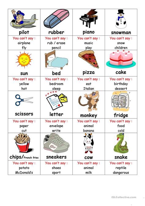 taboo game cards - English ESL Worksheets for distance learning and physical classrooms Taboo Cards, Taboo Words, Taboo Game, Esl Games, Language Goals, Esl Activities, English Games, Cards Game, Teaching Jobs