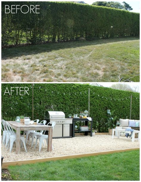 I really like this simple layout, also would need a shed to store all the furniture, supplies. Design Per Patio, City Farmhouse, Gravel Patio, Outdoor Remodel, Backyard Remodel, Backyard Inspiration, Patio Makeover, Backyard Inspo, Backyard Makeover