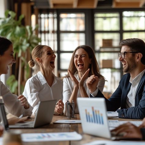 Joyful office meeting: A group of colleagues enjoy a lighthearted moment during a meeting in a modern office. #meeting #colleagues #laughter #office #joy #teamwork #business #professional #aiart #aiphoto #stockcake https://ayr.app/l/b6nk Happy At Work Picture, Meeting Room Photography, Team Building Aesthetic, Client Meeting Aesthetic, Office Team Photoshoot, Office Photoshoot Ideas Group, Office Group Photo, Team Work Aesthetic, Teamwork Photoshoot