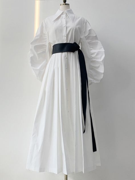 DESCRIPTION SPU:TBchic35 Material:cotton,dacron Sleeve Type:Long SleeveColor:White,Blue Size: One Size Size Chart Bust(cm) Length (cm) One Size 90 116 Shirt Dress With Belt, Stylish Prom Dress, Dress Shirt Sleeves, Easy Trendy Outfits, Dress With Belt, Dress Shirts For Women, Modest Fashion Outfits, 여자 패션, Casual Style Outfits