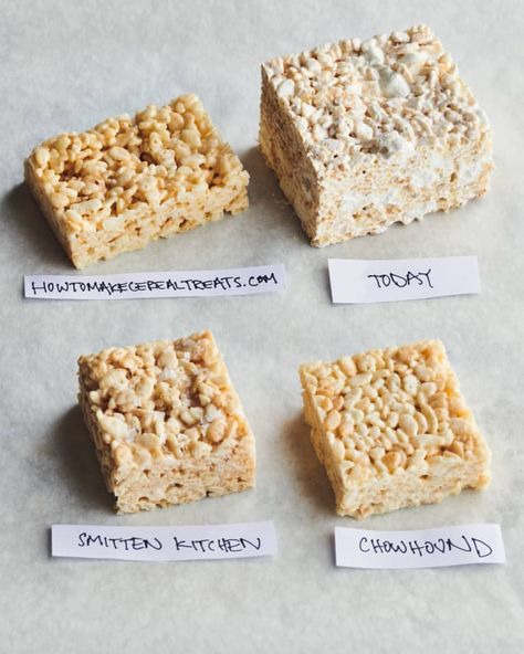 We Tried 4 Popular Rice Krispies Treats Recipes - Here's The Best | Kitchn Homemade Rice Crispy Treats, How To Make Cereal, Fun Rice Krispie Treats, Homemade Rice Krispies, Buttery Rice, Rice Krispies Recipe, Rice Krispie Bars, Homemade Rice Krispies Treats, Rice Crispy Treats Recipe