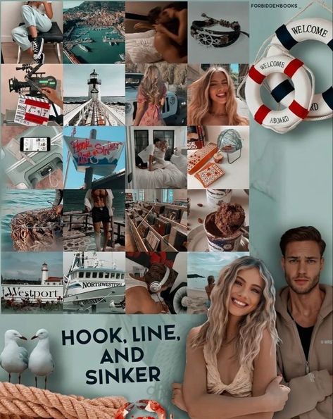 Hook Line And Sinker Tessa Bailey Fanart, Books Collage, Books Characters, Hook Line And Sinker, Tessa Bailey, Book Couples, Aesthetic Books, Book Board, Romance Book Covers