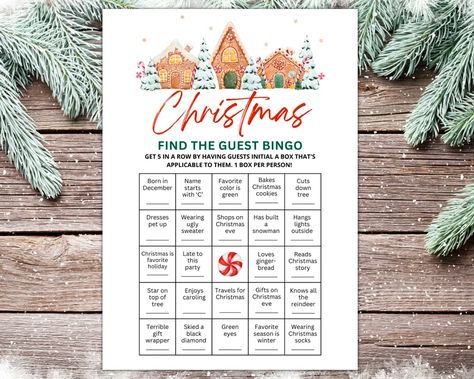 Christmas Find the Guest Bingo Christmas Party Games Christmas Bingo Christmas Games for Adults Families Kids Office Party Printable - Etsy Croatia Christmas Games For Adults Families, Friend Bingo, Christmas Office Party, Bingo Christmas, Party Games Christmas, Find The Guest Bingo, Guest Bingo, Christmas Games For Adults, Find The Guest