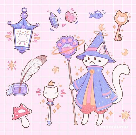 Sketchbook Reference, Cat Wizard, Toh Oc, Wizard Cat, Persona Anime, Dream's Cat, Cat Character, Purple Art, Cute Kawaii Drawings