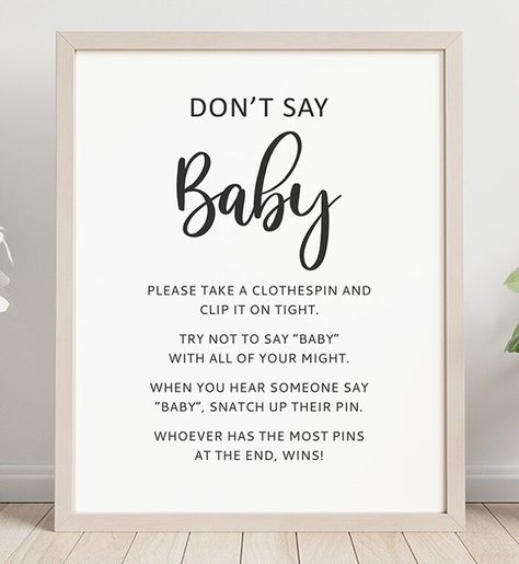 Free Printable Don't Say Baby Game Sign Dont Say Baby Shower Game, Baby Shower Game Signs Free Printable, Don't Say Baby Game Sign Printable Free, Don’t Say Baby Pin Game, Baby Shower Game Signs, Baby Shower Clothes Pin Game, Don't Say Baby Game, Shower Funny, Baby Q Shower