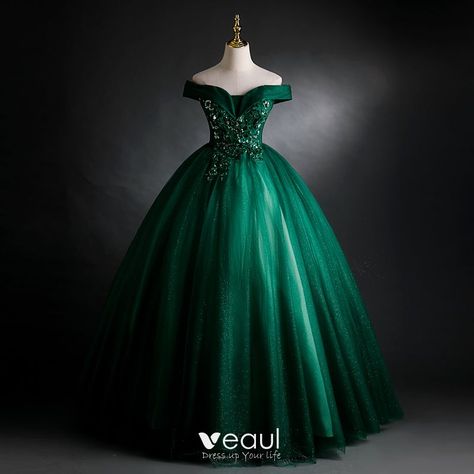 Quinceanera Dresses Green, Robes Quinceanera, Dark Green Prom Dresses, Green Ball Gown, Long Party Dress, Green Prom, Banquet Dresses, Prom Dresses 2021, Color Rush