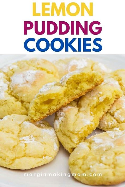 These lemon pudding cookies are so simple to make, thanks to a box of pudding mix! They have a delicate crinkle top, plus they're soft and chewy and perfect! Lemon Pudding Cookies, Banana Pudding Cookies, Pudding Cookies Recipes, Easy Puddings, Cheesecake Pudding, Pudding Cookies, White Chocolate Cookies, Lemon Pudding, Oreo Dessert