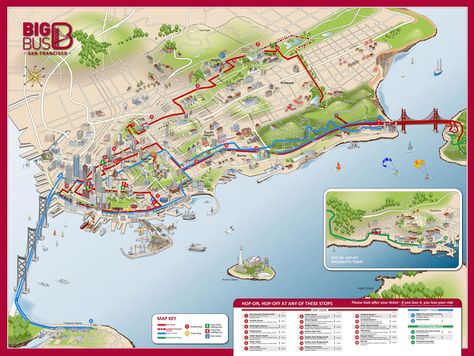 San Francisco Tourist Attractions, Singapore Map, Big Bus, California Attractions, San Francisco Map, Los Angeles Map, Bus City, South America Map, Sightseeing Bus