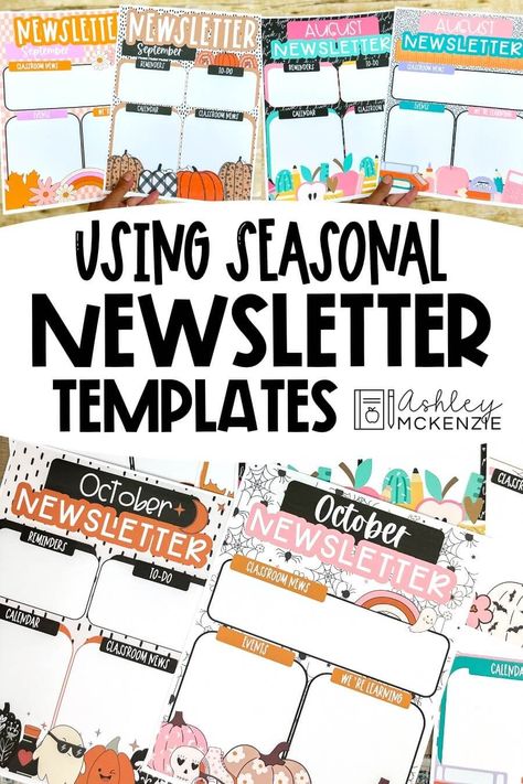 Seasonal classroom newsletter templates in a variety of designs for each month of the year. Ashley Mckenzie, Curriculum Night, Instructional Planning, Parent Teacher Communication, Classroom Planning, Toddler Lessons, Classroom Newsletter Template, Lesson Plans For Toddlers, School Template