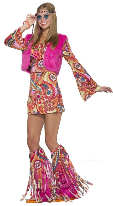 Hippy Fancy Dress, 70s Fancy Dress, Hippie Costume Halloween, Flower Power Dress, Womens Fancy Dress, Hippie Halloween, Moda Hippie, Hippie Party, Mode Retro