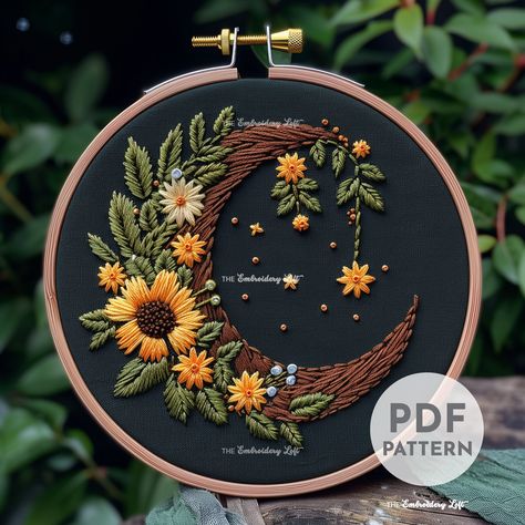 Forest Moon Hand Embroidery Pattern, Wiccan Moon, Mystical Crescent Moon Pattern, Floral Moon, Hand Embroidery Pattern PDF, Beginner - Etsy Crescent Moon Pattern, Forest Moon, Floral Moon, Moon Pattern, Hand Embroidery Projects, Hand Embroidery Pattern, 자수 디자인, Sewing Embroidery Designs, Hand Embroidery Art