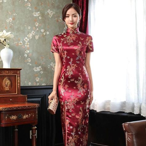 Phoenix Pattern, Chinese Dresses, Dragon Phoenix, Date Dresses, Dress Sheath, China Dress, Cheongsam Dress, Midi Sheath Dress, Chinese Clothing