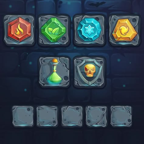 Stone Buttons, Stone Game, Game Gem, Game Card Design, Card Ui, Match Three, Block Puzzle, Game 2d, Game Icons