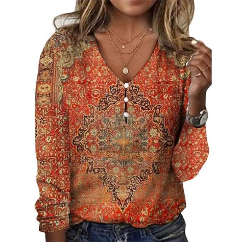 PRICES MAY VARY. Fabric: Womens long sleeve shirt is made of high qulity cotton blend fabric,make the skin feel comfortable, even in the face of work or sports,soft and flowy fabric can keep dry and comfortable all day. Feature: Ethinc Style,boho floral print, t shirt elegant,long sleeve pullover,v neck,y2k top, women petite tops, going out tops for women summer, sexy tops for women. Occasion : Button shirt perfect for all occasions.suitable for daily wear, school, casual, beach, vacation, date, Winter Blouses, Winter T Shirts, Trendy Winter, Elegante Casual, Stylish Blouse, Gray Light, Boho Casual, Sweet Style, Dressy Casual