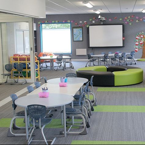 Flexible Learning Spaces, Collaborative Learning Spaces, Circle Ottoman, Classroom Seating Arrangements, Flexible Seating Classroom, School Library Design, Collaborative Classroom, Classroom Seating, Modern Classroom