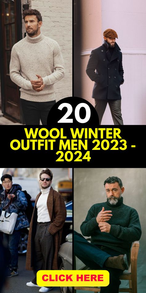 This winter, make a statement with a wool winter outfit for men in 2023-2024 that balances warmth and style. Start with a black wool coat that exudes elegance while keeping you snug. Layer a grey flannel shirt underneath for added insulation and flair. Pair it with brown wool trousers to achieve a timeless and versatile appearance. Complete your look with black leather boots for a refined touch. This outfit seamlessly merges comfort and fashion, making it suitable for a variety of occasions. Mens Date Night Outfit Winter, Wool Shirts For Men, Mens Winter Date Night Outfit, Mens Winter Fashion 2024, Men New York Outfits Winter, Wool Coat Outfit Men, Men’s Winter Outfits, Mens Fashion 2024, Brown Boots Outfit Men