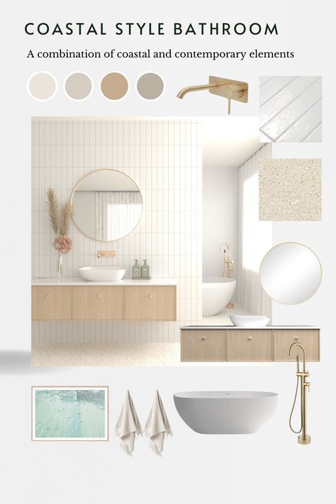 Coast Bathroom Ideas, Australian Coastal Bathroom, Coastal Ensuite Bathroom, Modern Coastal Interior Design Bathroom, Coastal Neutral Bathroom, Modern Coastal Laundry Room, Coastal Modern Master Bath, Australian Bathroom Design, Costal Modern Bathroom